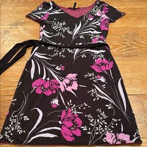 White House Black Market Floral Mini Dress in Black and Pink